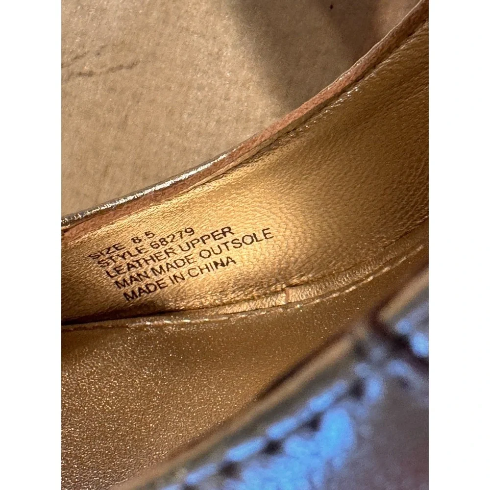 Lilly Pulitzer Kristin Wedge 8.5 Sandals Gold Metallic Leather Slingback OpenToe - Picture 9 of 15